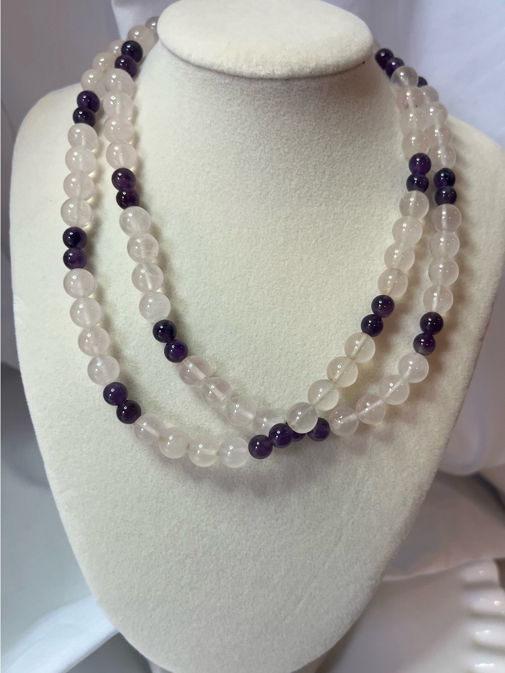 Amethyst and Rose Quartz Beaded Necklace - Elegant Layered Women’s Jewelry